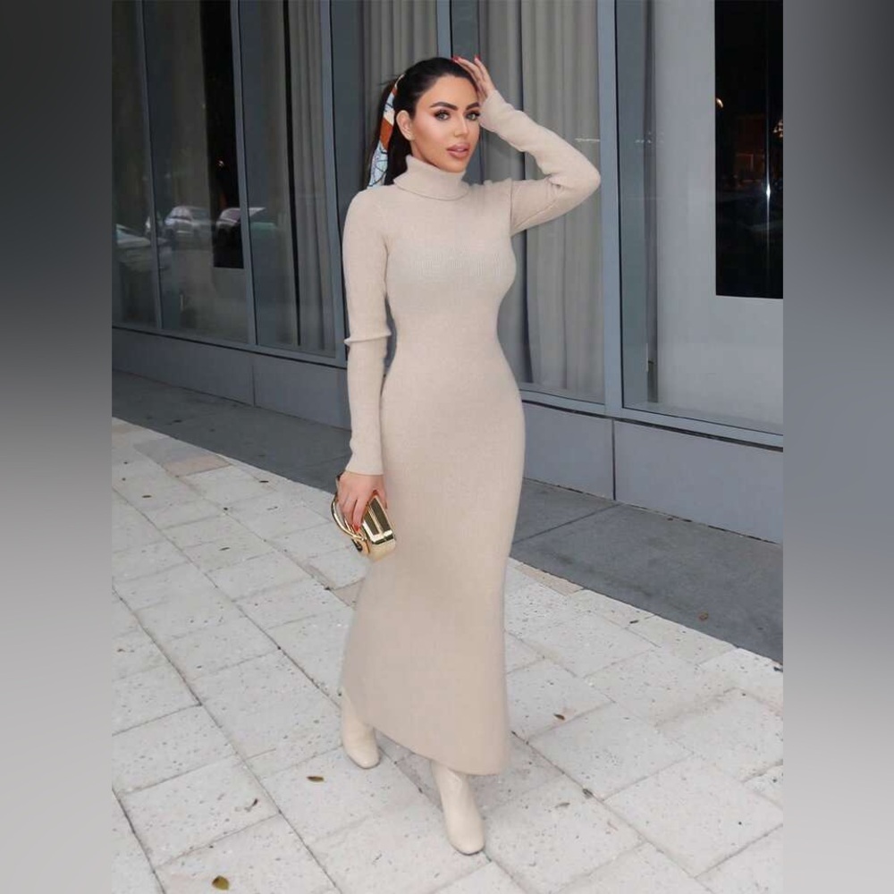SHEIN Cream Long Sleeve knitted Dress